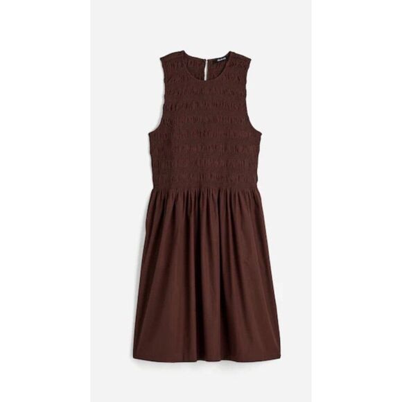 Madewell Sleeveless The Melody Smocked Mini Dress Brown Size Large NWT - Picture 1 of 7